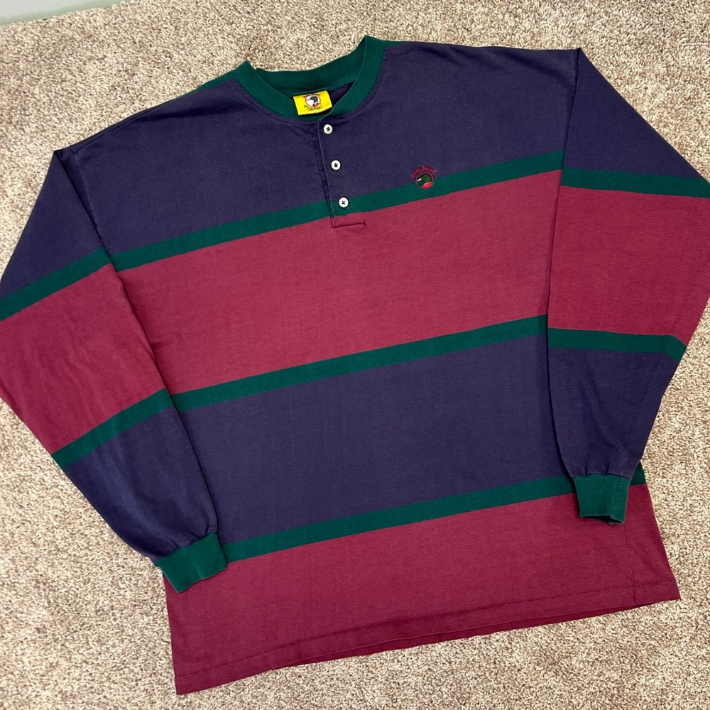 Vintage Duck Head Henley Long Sleeve 90s Men Siz XL Made In USA Horizonal Stripe